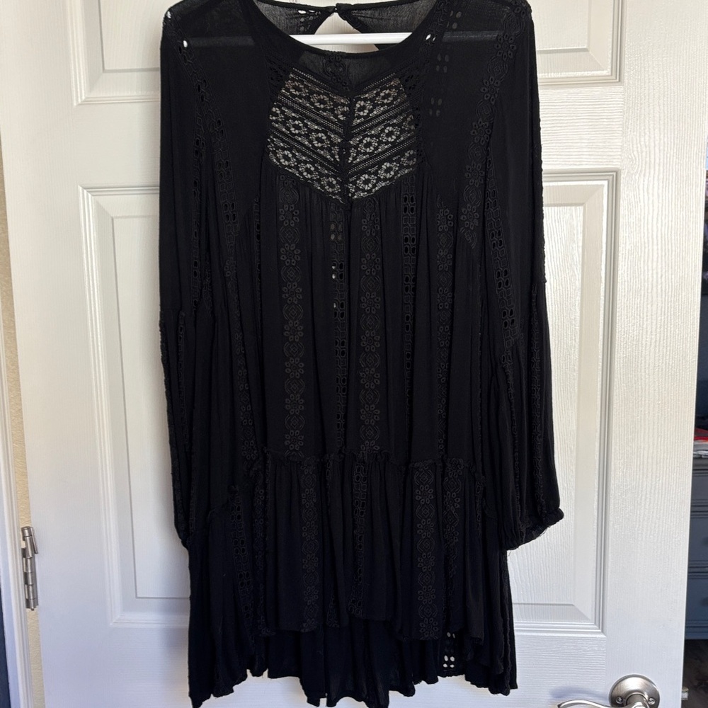 Free People Black Lace Tunic Top